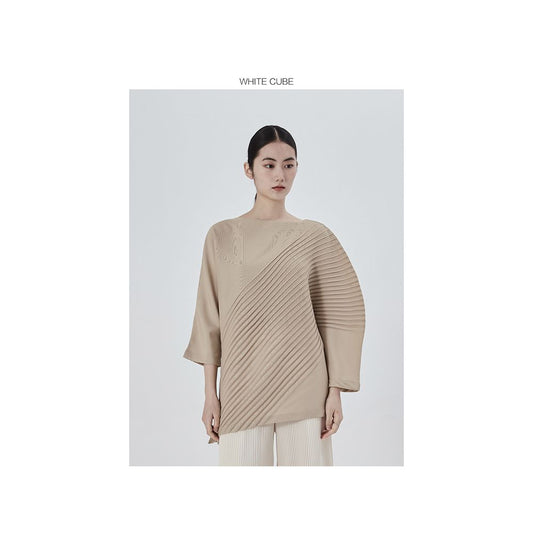 ASAYA 1744 split-sleeved shirt Miyake style pleated top asymmetrical retro high-grade pleated shirt female