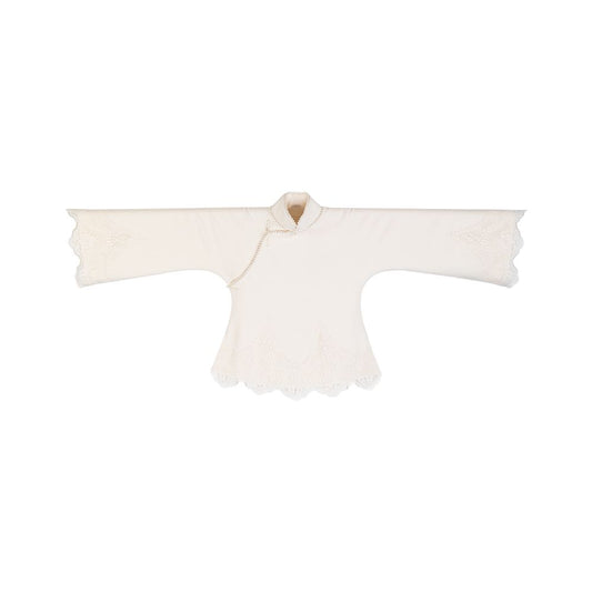 ASAYA1713 Chinese collar shirt, white, decorated with scalloped sleeves and waistband