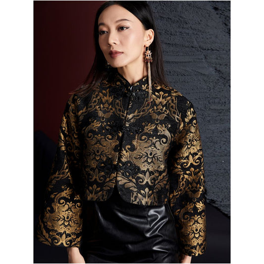 ASAYA1691 original niche women's clothing custom jacquard black gold improved oversize corridor short coat Tang suit