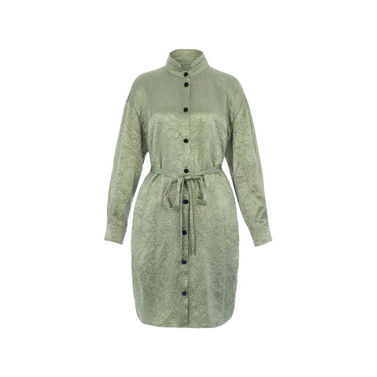 ASAYA1687 Huamu deep Chinese style acetate dress female loose texture shirt skirt stand collar tie long sleeve skirt new style