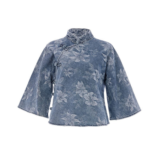 ASAYA1685 Huamu deep Chinese style cotton denim jacket women's retro stand collar buckle jacket new jacquard
