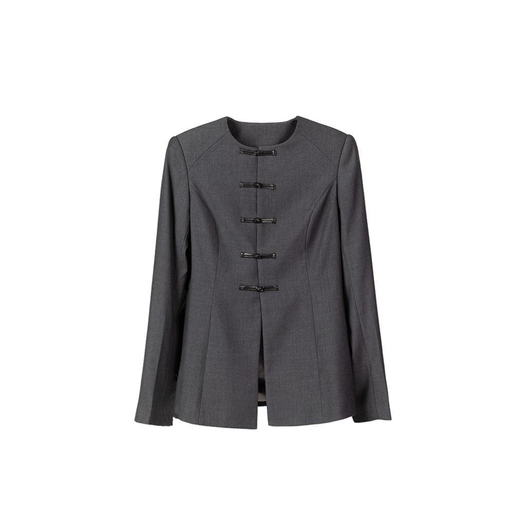 VAPOURBURE New Chinese style Pan Button Zhongshan Suit Women s Spring Retro Casual Collarless Slimming Suit Coat image 5