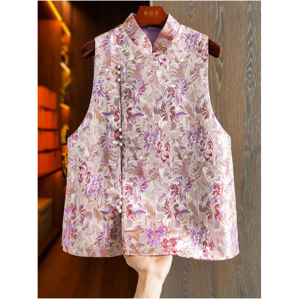 Pink jacquard woven silk vest women s early autumn new original design light Chinese style mulberry silk top image 1