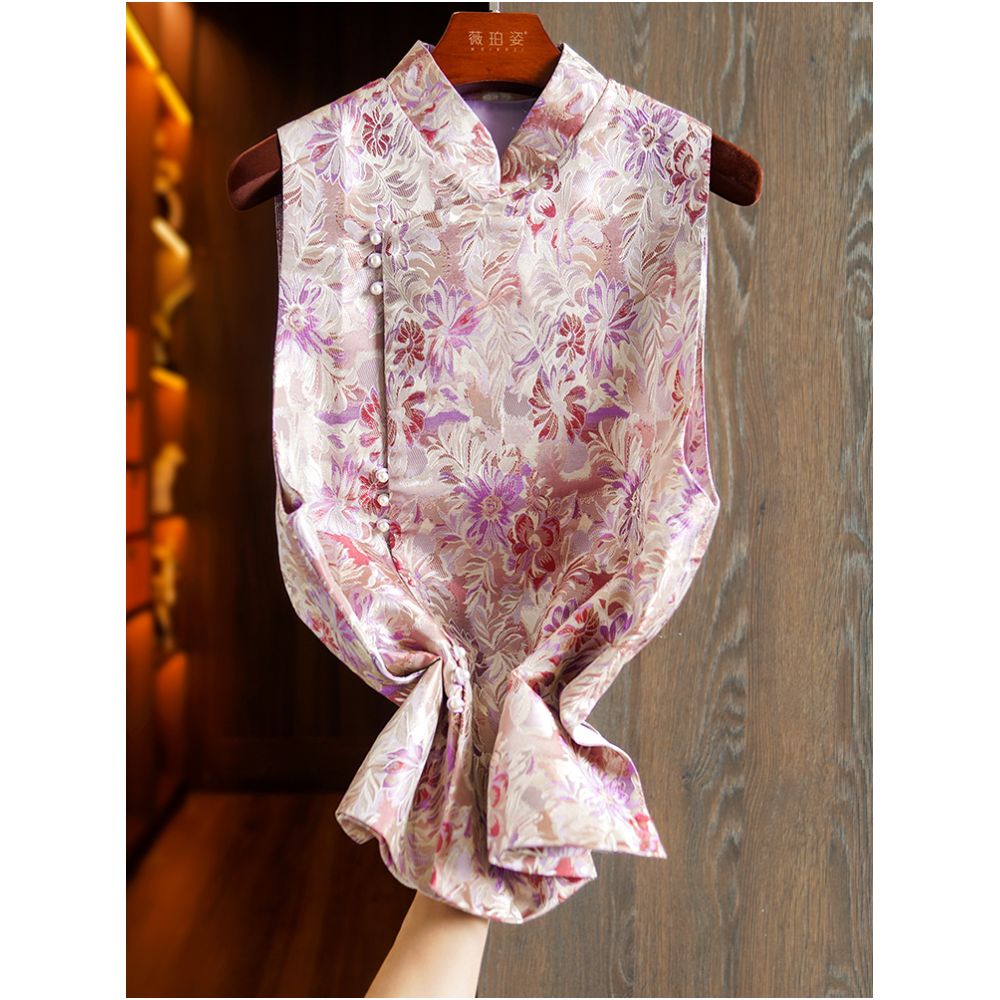 Pink jacquard woven silk vest women s early autumn new original design light Chinese style mulberry silk top image 2