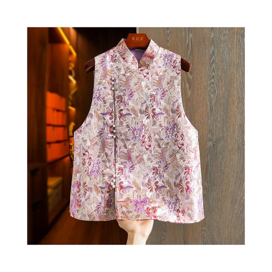 ASAYA1669 Pink jacquard woven silk vest