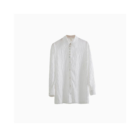 ASAYA1658 Original design by UART with ears light and flower long sleeved shirt women s design sense niche long white shirt top