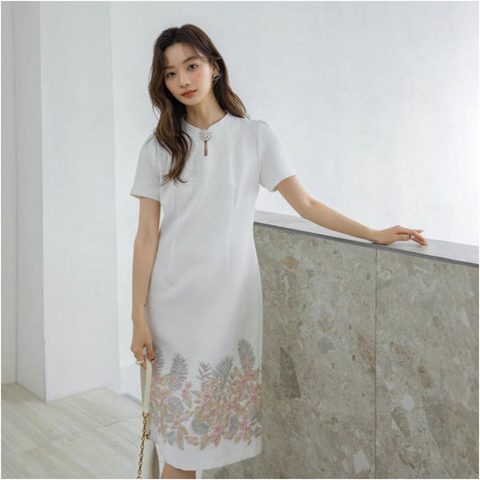 ASAYA1625Jacquard white cheongsam dress