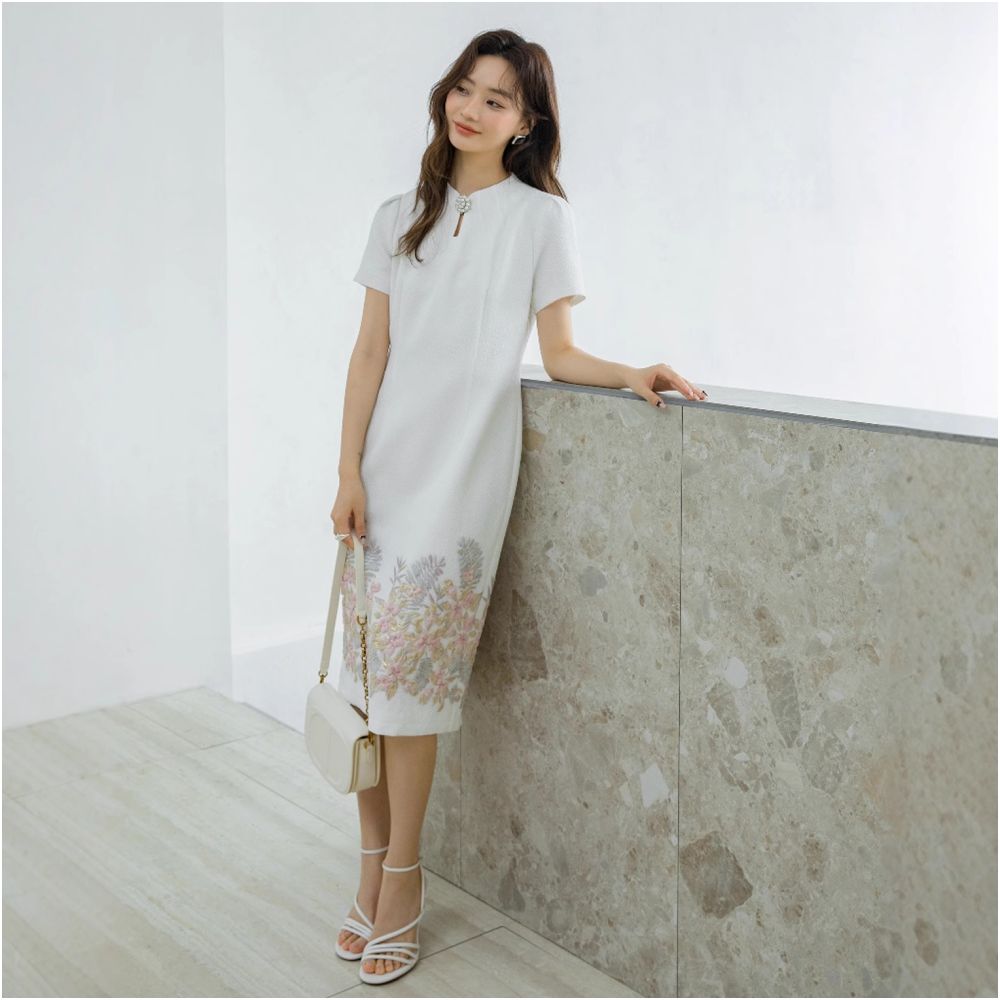 Spring and Autumn gentle national style celebrity jacquard heavy white dress 2550 light dress improved young cheongsam skirt image 28