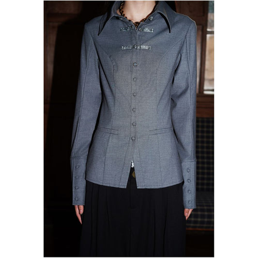 ASAYA1613 Bad Taste Western New Chinese Wool Blended Handmade Pan Button Hollow out Shirt Top
