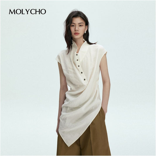 ASAYA4776 – Asymmetric Collar Drape Top 🤍✨