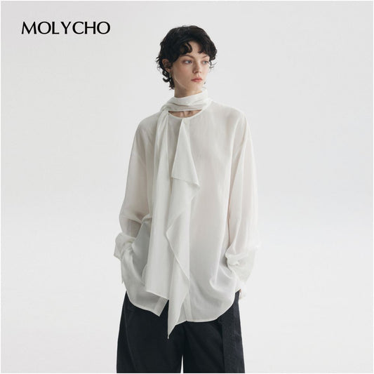 ASAYA4775 – Parisian Scarf Collar Blouse 🤍✨
