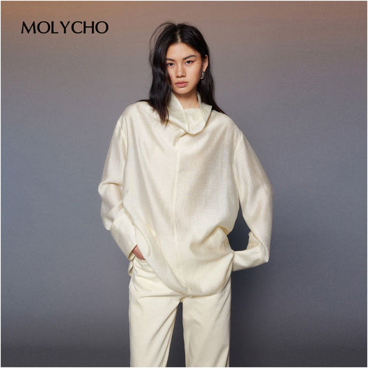 ASAYA4772 – Minimalist Flow High-Neck Shirt ✨🖤🤍