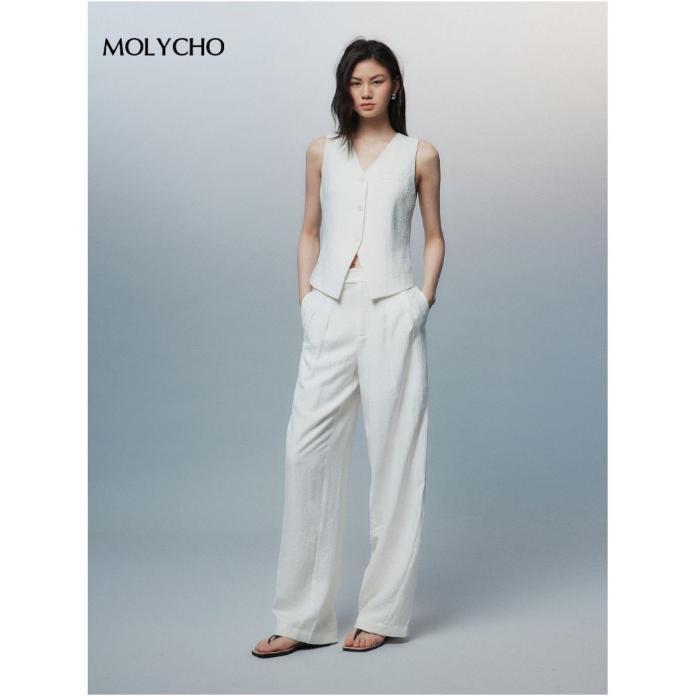 MOLYCHO Daily effortless sleeveless vest wide leg pants casual set relaxed two piece set image 2
