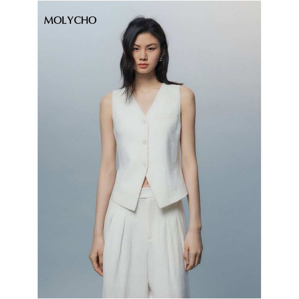 MOLYCHO Daily effortless sleeveless vest wide leg pants casual set relaxed two piece set image 3