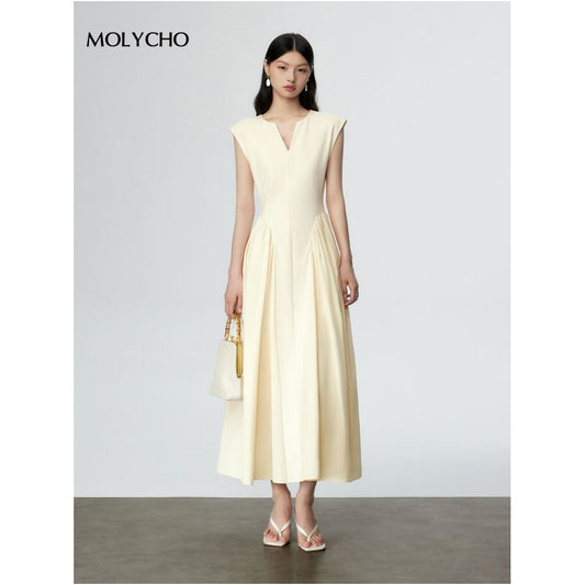MOLYCHO French Elegant V neck Dress Women s Summer Design Sense Splicing Long Dress Tall Temperament Big Swing Skirt image 0