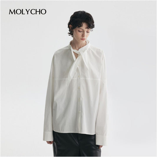 ASAYA4781 – Ivory Knot-Collar Cotton Shirt 🤍✨