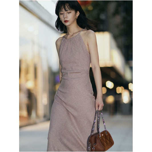 Asaya1600 SOTHEMOS 22FW Lilac Language tweed vintage halterneck maxi dress
