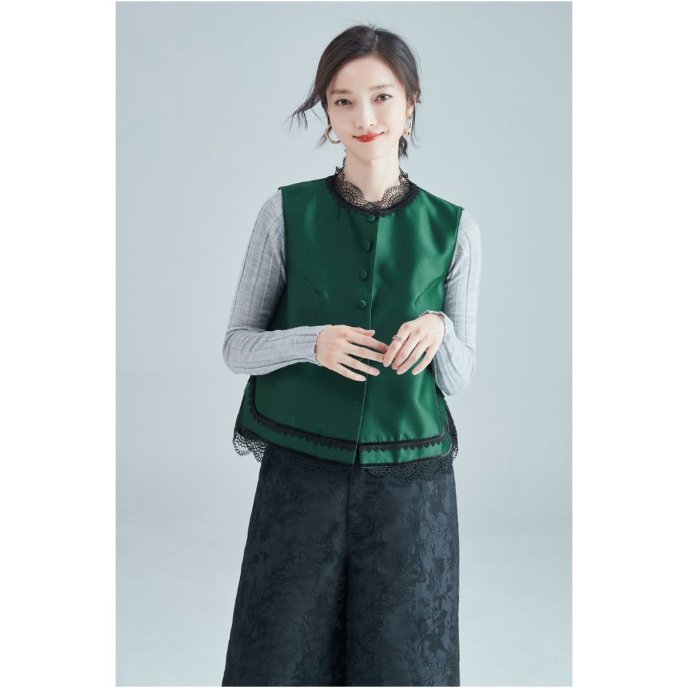 YXF0087 Xiajia retro lace silk wool vest women s loose short outer wear Tang suit top image 30