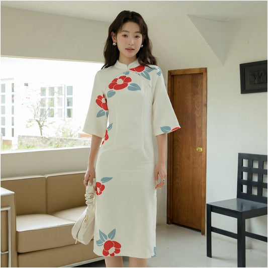 Asaya1556 -  floral improved cheongsam dress
