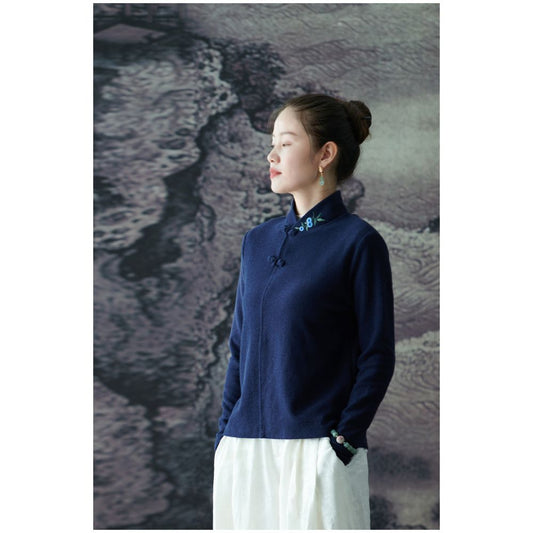 Asaya1530 - Mo Shang Blossom Original Orchid Cardigan pure cotton embroidered long-sleeved shirt