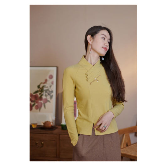 Asaya1529 - Mo Shang Hua Kai Lan Jacket [Plum Blossom 14] Hanfu National Style National Trend Knitted Cotton Embroidered T-shirt