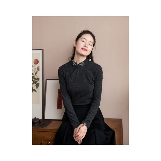 Asaya1528 - Mo Shang Lan Bu s life is rare one confidant two new Chinese Hanfu national style embroidered base shirt women s top trend