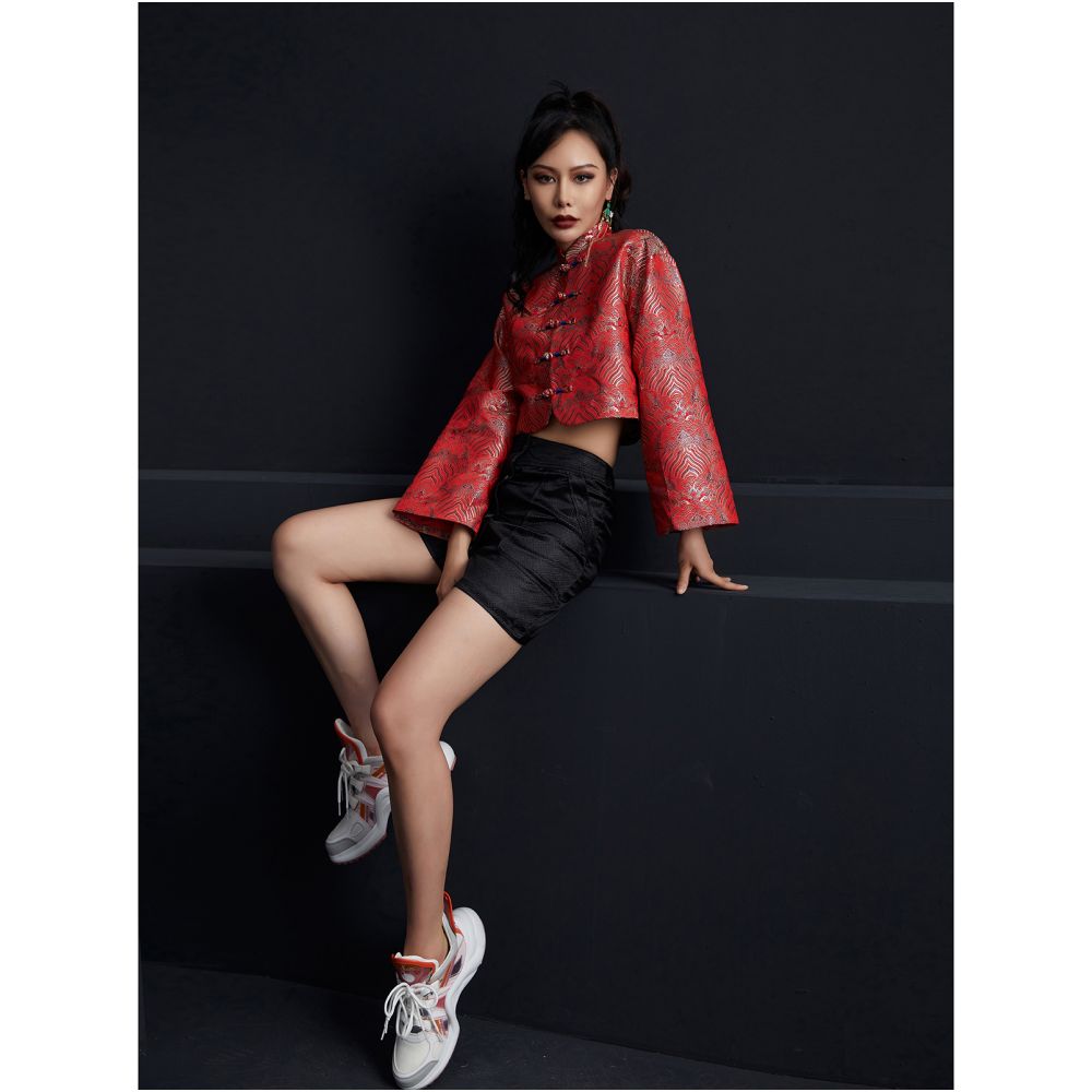 Fulang 2025 Original New Chinese Retro Fashionable Mixed Style Plate Buckle Short Sleeve Jacquard Tang Dress Short Top S image 0