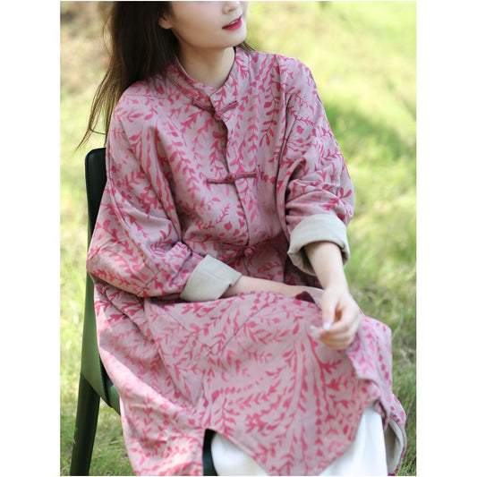 Asaya1497 -  Spring Original Design Cotton and Hemp Coat for Women s Art Retro Style with Loose Bat Sleeves and Mid to Long Sleeves