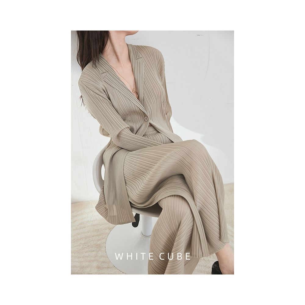 2024 early spring new internet celebrity Yinglun style casual fashion one button suit three stay style women s pleated outfit image 7