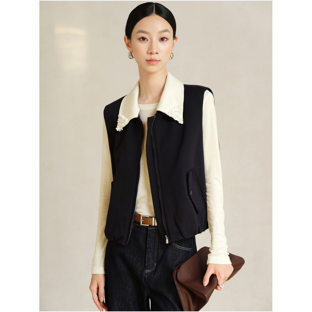 Jiaqi Ruixi early autumn thick Lyocell Tencel Heavy Industry nail bead loose casual vest versatile vest jacket image 1