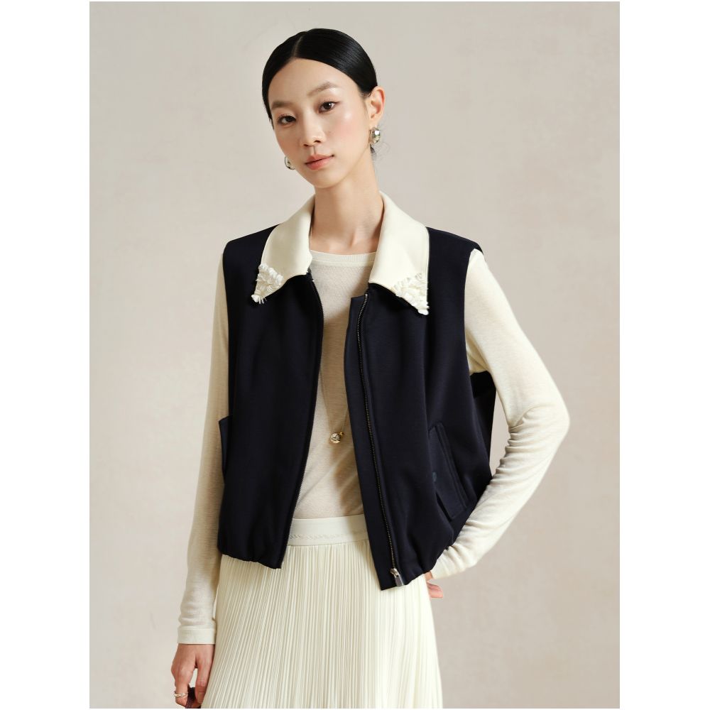 Jiaqi Ruixi early autumn thick Lyocell Tencel Heavy Industry nail bead loose casual vest versatile vest jacket image 5