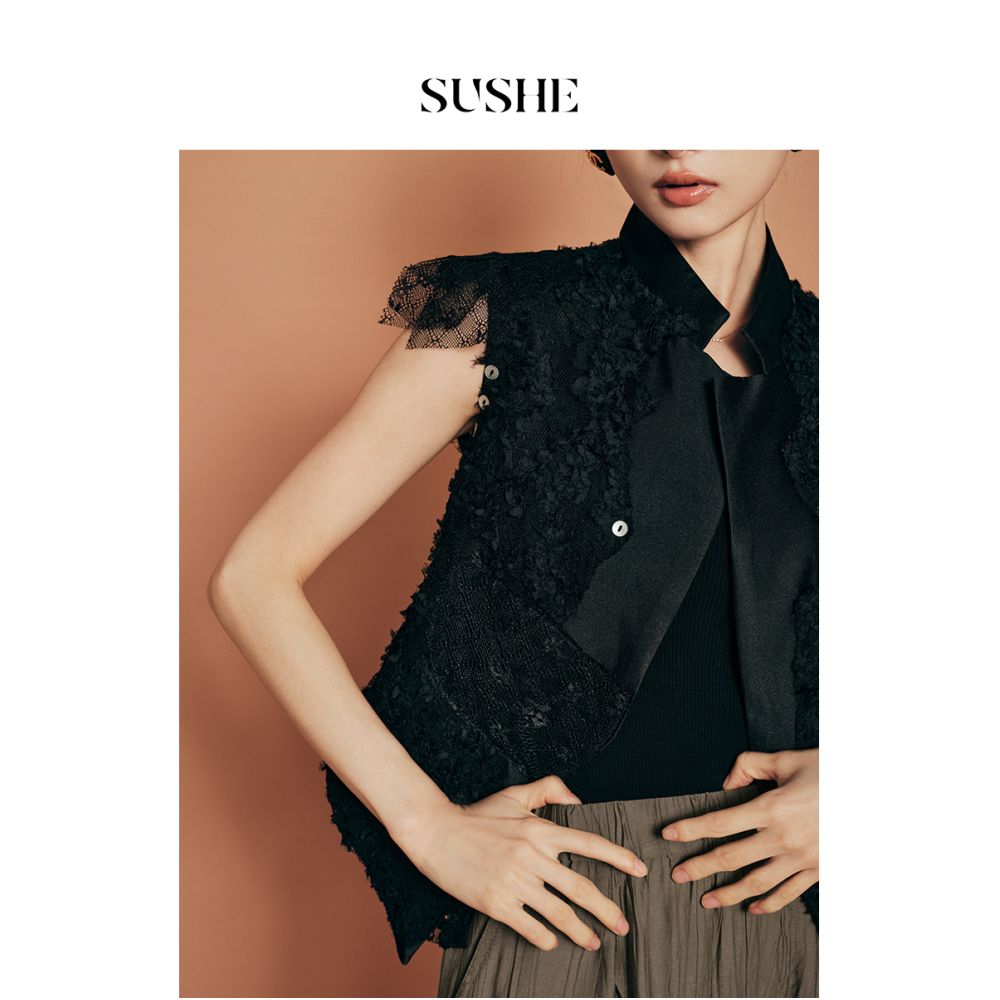 Outlet for sale SUSHE Feather Coat Shake Yarn Unique Design Irregular Splicing Vest Coat Women s Summer image 4