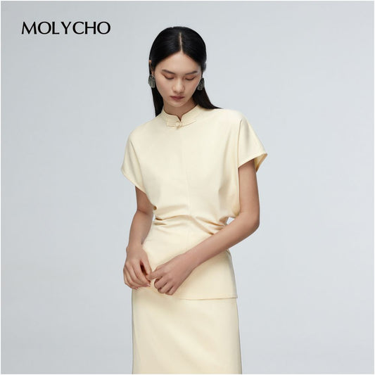 ASAYA4791 – Retro Minimal Mandarin Top 🌼✨