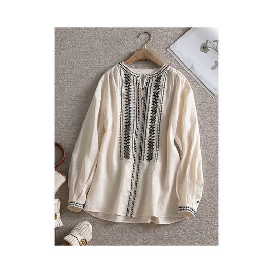 Asaya1389 - Secret Box Deduces Summer Casual Bohemian Holiday Casual Style Embroidered Full Linen Top Women Summer