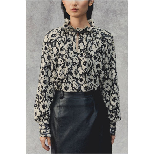 Asaya1366 - PaleBlueDot Blue Dot Original Design Grey Hairy Lace Petal Pullover New Chinese Shirt Shirt