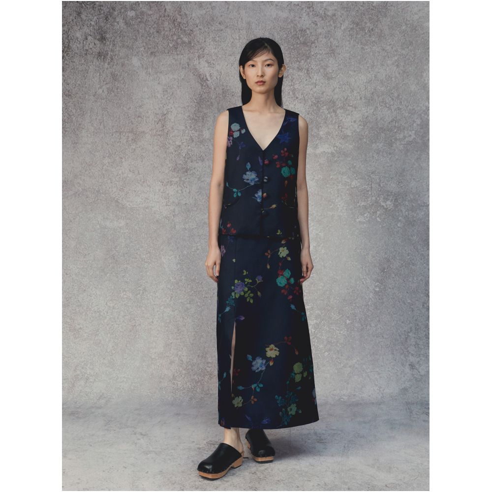 SALE6 Blue Dot Original Design Oriental New Chinese Flower Print Versatile One Step Half Skirt image 2