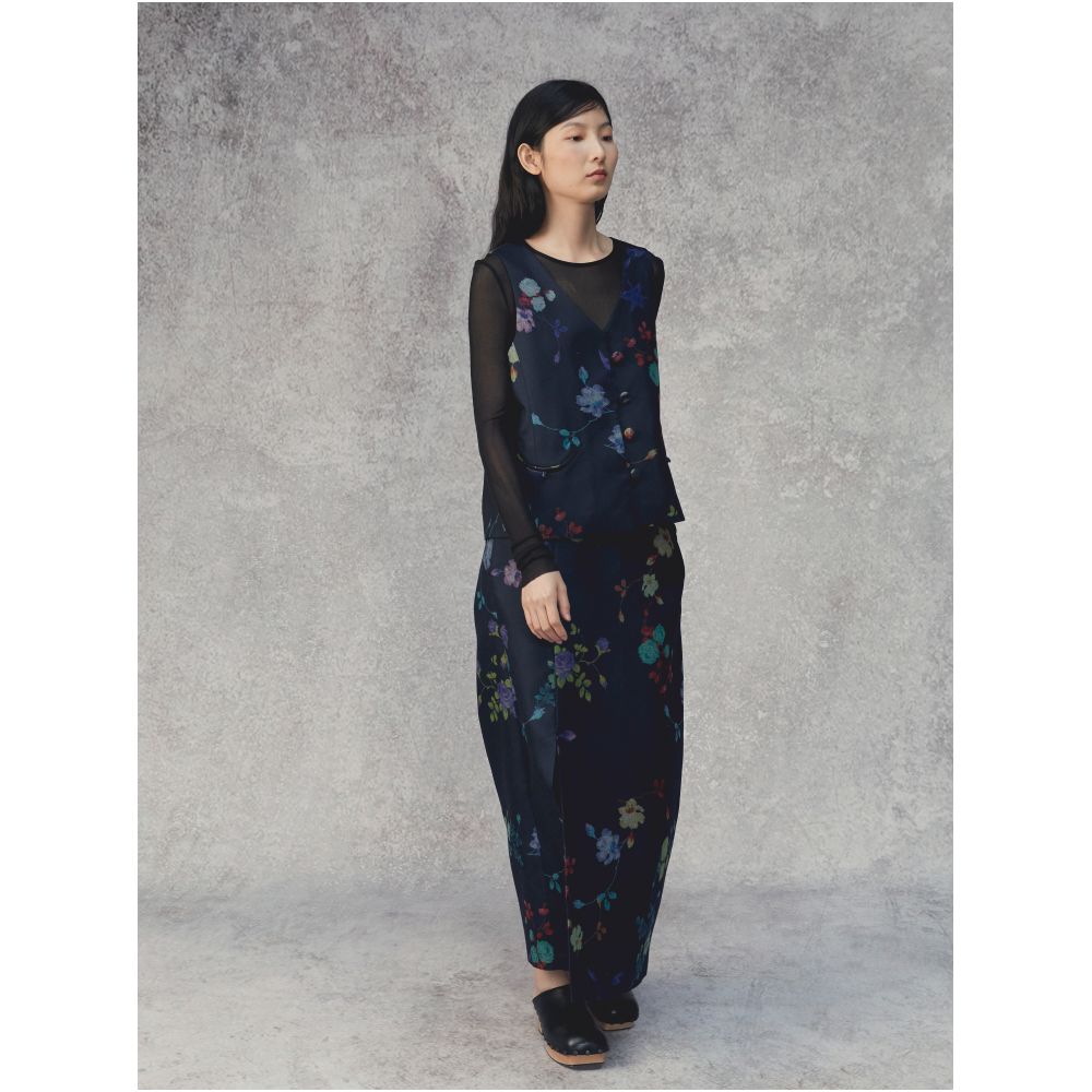 SALE6 Blue Dot Original Design Oriental New Chinese Flower Print Versatile One Step Half Skirt image 5