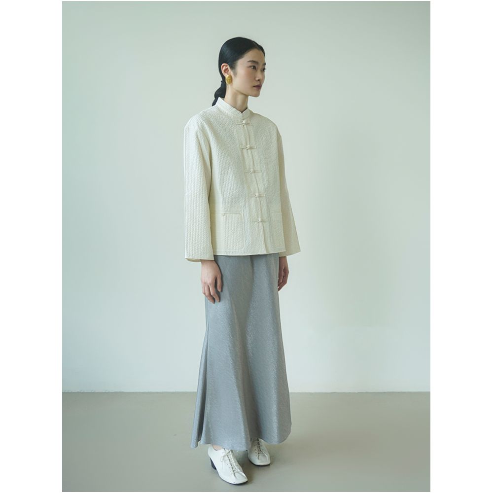 PaleBlueDot Original Design New Chinese White Stripe Button Quilted Shirt Autumn Winter image 2