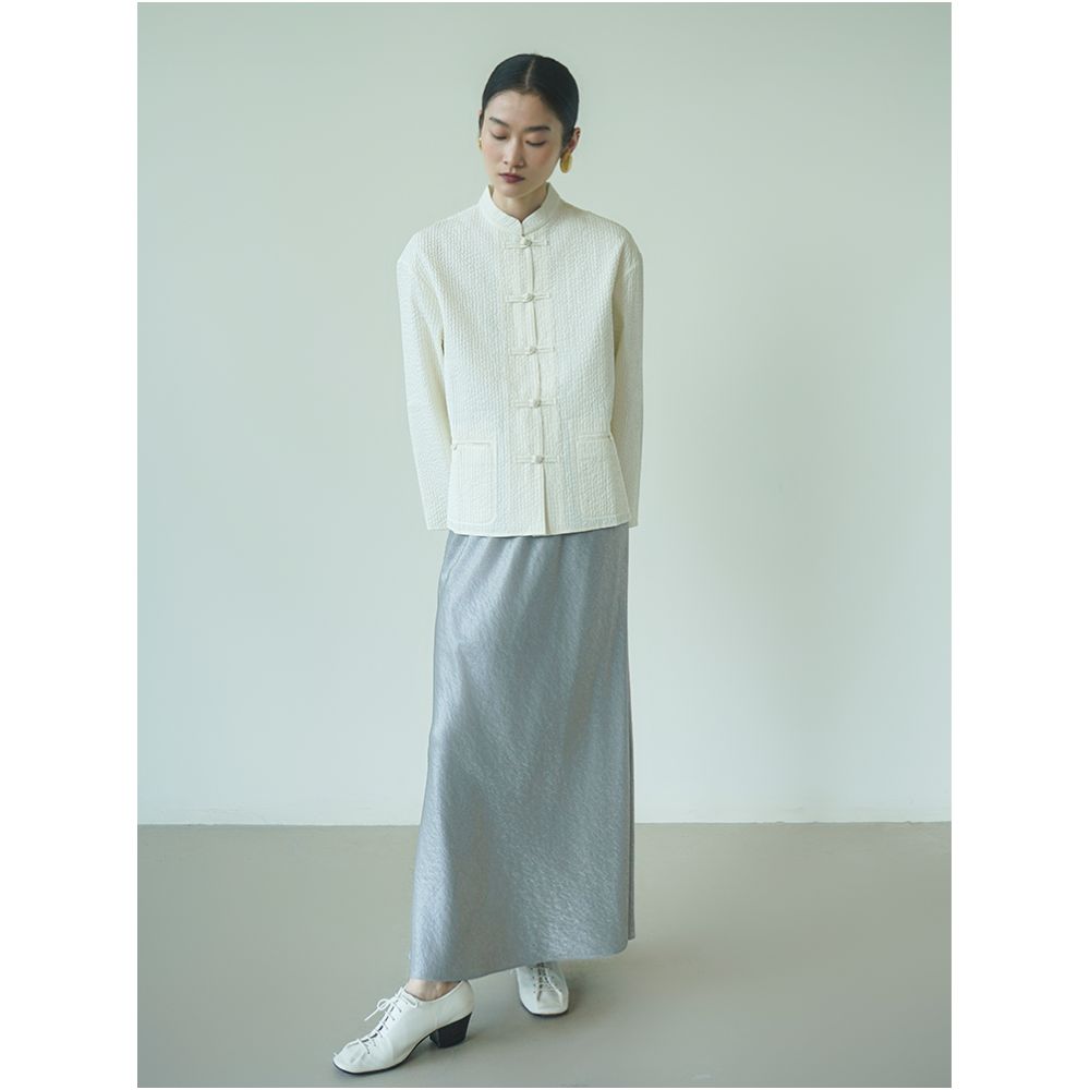 PaleBlueDot Original Design New Chinese White Stripe Button Quilted Shirt Autumn Winter image 4
