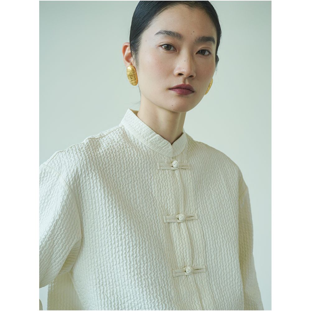 PaleBlueDot Original Design New Chinese White Stripe Button Quilted Shirt Autumn Winter image 5