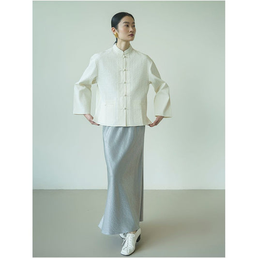 Asaya1362 - PaleBlueDot Original Design New Chinese White Stripe Button Quilted Shirt Autumn Winter