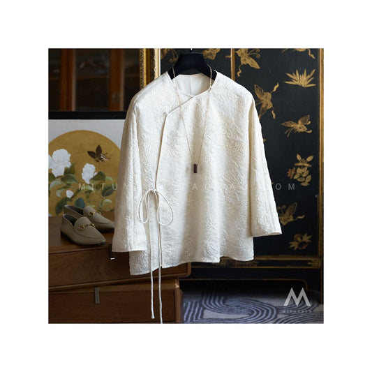 Asaya1356 - Blooming flowers falling shadows luxurious beauty noble atmosphere heavy industry gold wire relief 3D three dimensional jacquard mulberry silk top jacket U0203