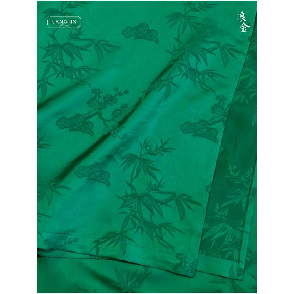 Stand up collar side slit dress silk jacquard long sleeved waist cinching tie H shaped long skirt children s style langjin gold image 4