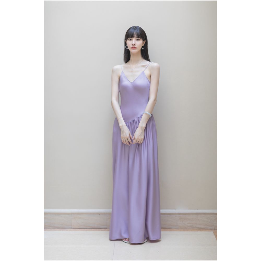 SAKINAWANG22 Summer Original Silk Double Joss Satin Pleated Large Swing V Neck Slim Suspender Dress Long Skirt image 0