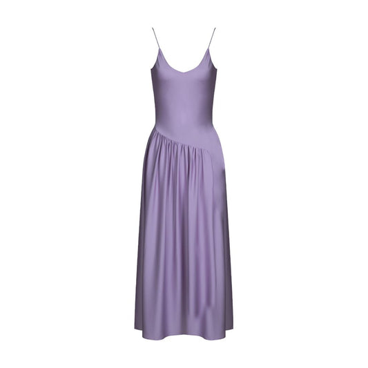 Asaya1321 -  Summer Original Silk Double Joss Satin Pleated Large Swing V Neck Slim Suspender Dress Long Skirt