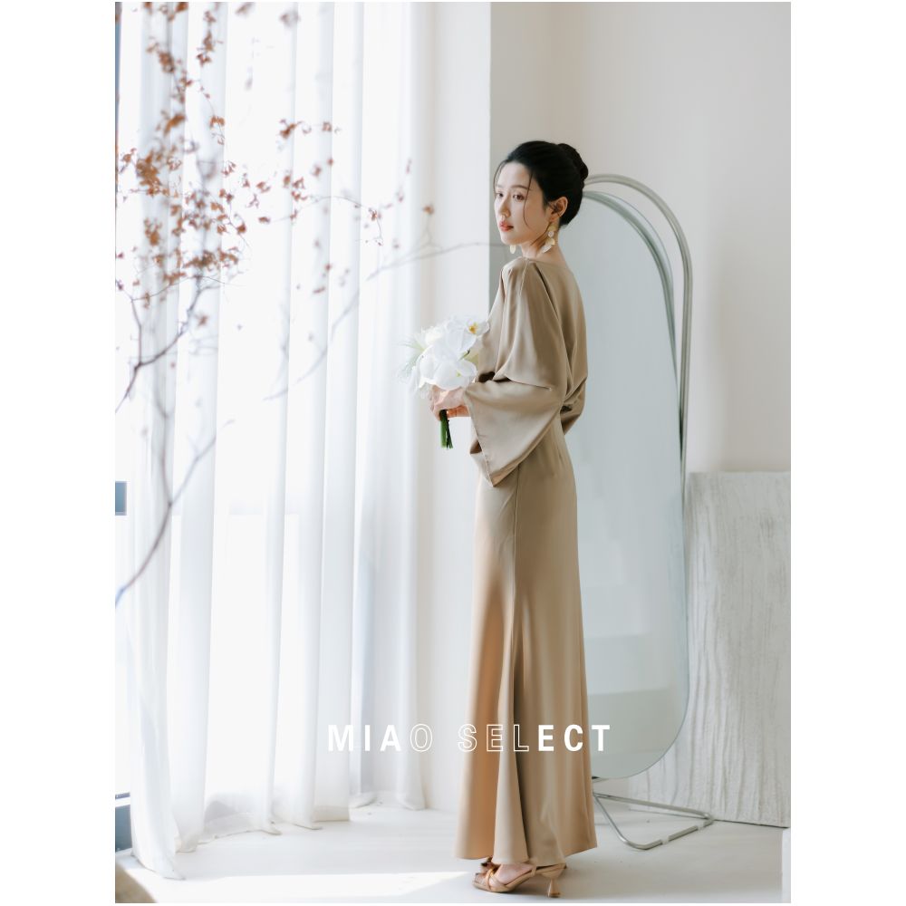 MiaoSelect u003cBean Lotus u003eFrench Style Elegant Skin friendly Satin Dress Bridal Morning Dress Bridesmaid Dress image 4