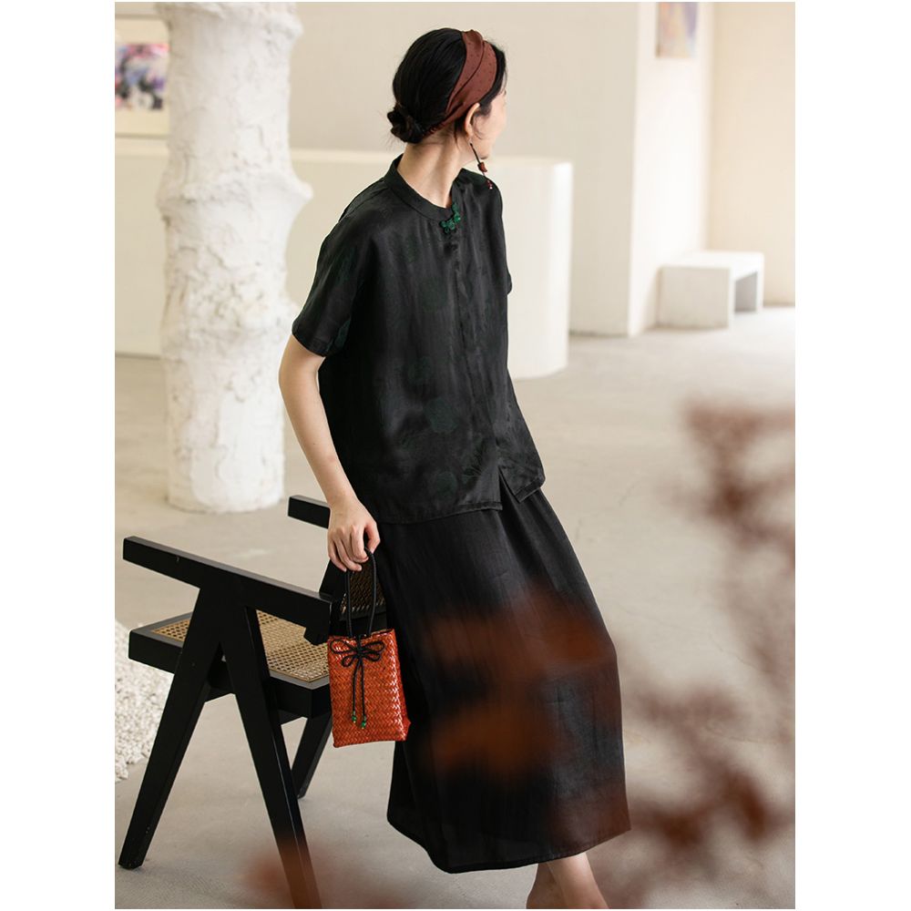 Original Design by Bu Xiaojiang Summer Youth Silk Short sleeved Fragrant Cloud Yarn Shirt High end Mulberry Silk Chinese Top image 7