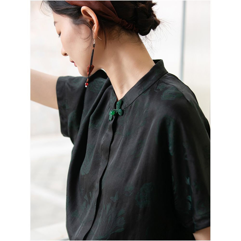 Original Design by Bu Xiaojiang Summer Youth Silk Short sleeved Fragrant Cloud Yarn Shirt High end Mulberry Silk Chinese Top image 9
