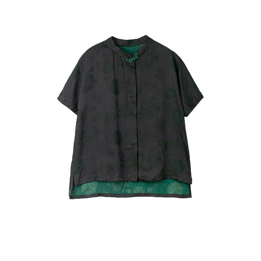 Asaya1314 - Original Design by Bu Xiaojiang Summer Youth Silk Short sleeved Fragrant Cloud Yarn Shirt High end Mulberry Silk Chinese Top