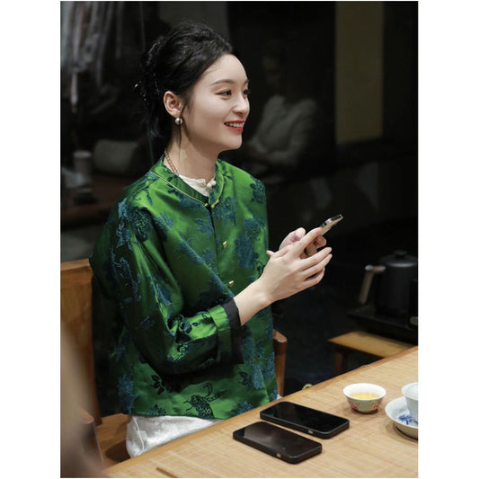 Asaya1306 - This year s fashion trend is beautiful fragrant high end unique and super beautiful The new Chinese style light Chinese style green jacquard jacket is for women